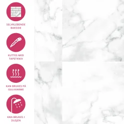 New Athena hvit marmor selvklebende fliser Veggfliser | Gulvfliser
