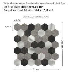 Outlet Espresso hexagon selvklebende fliser Veggfliser