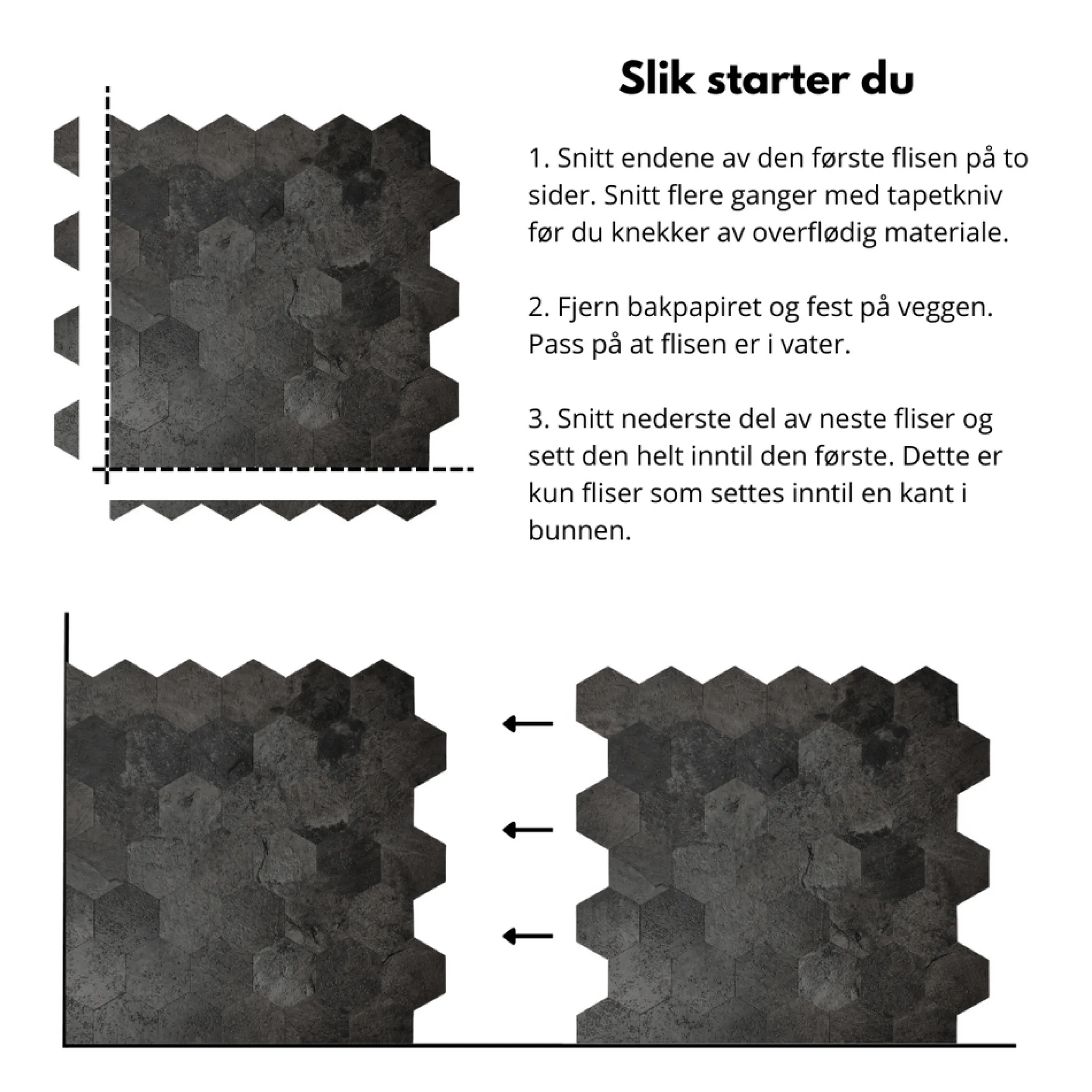 New Hexagon mørkegrå betong selvklebende veggfliser Veggfliser | Til Kjøkkenvegg