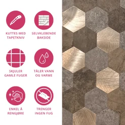 Best Mocca hexagon selvklebende veggfliser Veggfliser | Til Kjøkkenvegg