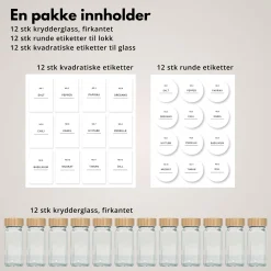Online 12-pk krydderglass med etiketter Krydder | Kjøkken