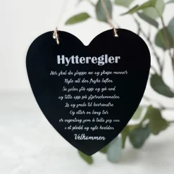 Sale Skilt hytteregler hjerte, sort Pynt