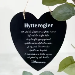 Sale Skilt hytteregler hjerte, sort Pynt